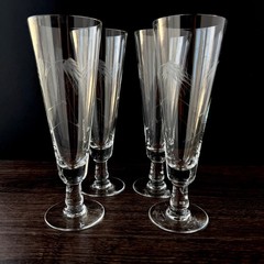 Vintage Etched Wheat Pilsner Glasses Stemmed Beer Glass MCM Barware Set of 4