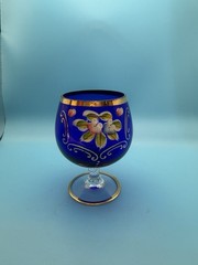 Vintage Cobalt Blue Hand-Painted Floral Goblet w/ Gold Gilt – Bohemian Style