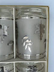 Vintage Libbey Silver Leaf Juice Glasses 8pc Set w Box Mid Century Barware Drink
