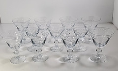 Glass Crystal Cordial Port Glasses Set of 11 Etched Leaves SEE ALL PICS! READ!
