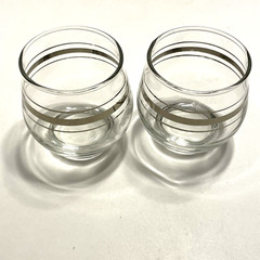 Pair of Vintage Mid Century Bar Beverage Glasses Silver Band Stripes