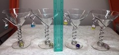 Vintage Original DARY REES martini glass Set (4) silver wire, multi-color beads