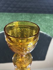 Vintage Indiana Glass Amber Tiara Sandwich Pattern Goblet 4.25 in