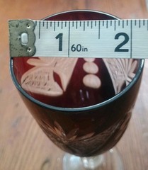 Vintage Bohemian Ruby Cut To Clear Crystal Sherry Glass Red 51/2″ Tall 3.6 oz