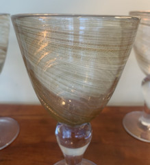 4 Hand Blown Art Glass Goblets Water or Wine -Copper Shimmer Swirl 10 oz EUC!