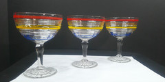 Banded Rings, 3-Stemware, Hocking Glass Co, c1930’s, USA, Red,Blue,Yellow, ExCd