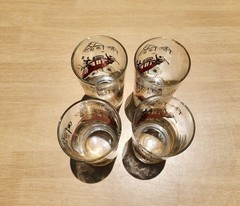Libbey – Stagecoach Glass Tumblers Horse Carriage (4) Red, Black, White & Gold