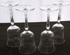 Blown Ware Crystal 4 Clear Glass Etched Design Paneled 10 ounce Water Goblets