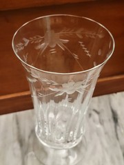 Vintage Floral Etched Parfait Glass Fluted Footed Ice Tea Sundae Vase 6.5″