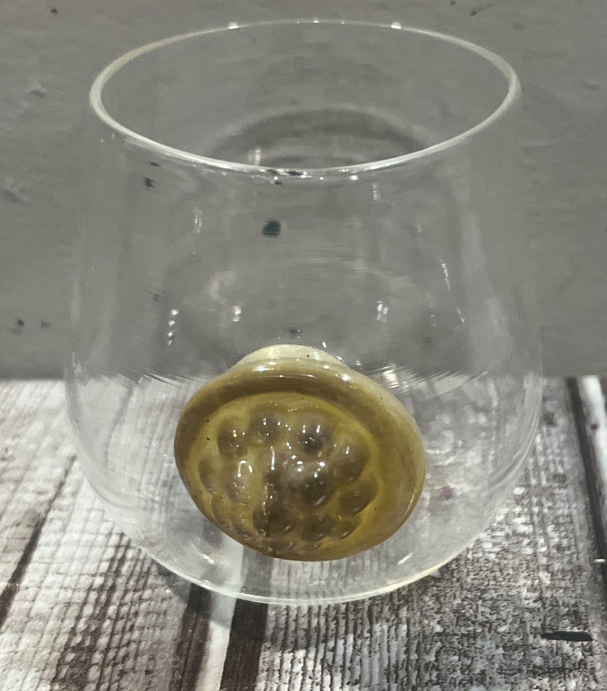 Hand Blow wine water juice glass Clear With Green Medallion Center Signed