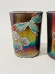 2 Vintage Northwood Carnival Glass Cobalt Blue Small Tumblers Cherry AS IS