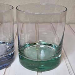 Moser Style Colored Base Old Fashioned Glasses Set of 3 Pink Blue Green