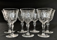 CORBETT STOURBRIDGE ROCK CRYSTAL WINE GLASSES (7) WILLIAM KNY C.1897-1910