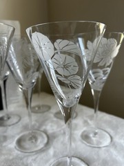 Franklin Mint LES FLEURS Crystal Champagne Glasses Set Of 10 Floral Botanical