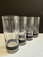 4 MCM Culver Devon Black Highball Tumbler Glasses Vtg Silver 6.25” 14oz Signed