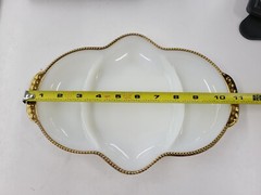 Vintage Anchor Hocking Oven Ware Fire-King Serving Dish Milk Glass Gold Trim