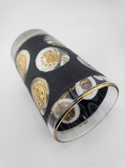 Libbey Black Textured Gold Coins Of The World Tumblers 22k Gold Vintage Set Of2