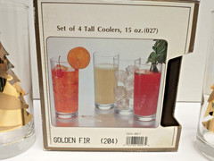 VTG CULVER Set Of 4 Coolers Glasses 15oz – 22K Gold «Golden Fir» in Original Box