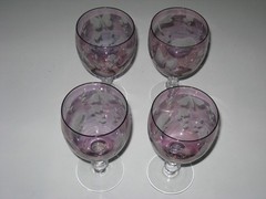 Royal Danube Crystal Etched Dragonfly Luster Violet Wine Glasses Set/4 NWOT 1990