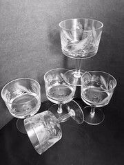 4 Vintage Clear Glass Etched Floral Footed Sherbet Custard Dessert Cups