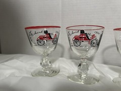 Set of 3 Vtg 1950s Libbey Antique Car «1899 Packard» Cordial Cocktail Glasses WW