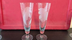 Set Of 6 Vintage Mid-Century Etched Leaf Pilsner Beer Glasses