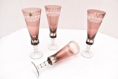 SET of 4 BOHEMIAN CZECH CUT TO CLEAR 9.5″ Pilsner Beer iced Tea CRYSTAL GLASSES