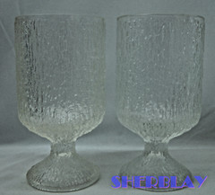 2 VINTAGE INDIANA GLASS CRYSTAL ICE CLEAR TREE BARK FOOTED TUMBLER GOBLET 6″