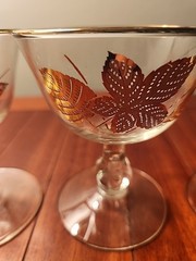 Libbey Gold Leaf Wine &Cordial Goblets Glasses Mid-Century Modern 4.25″ Set Of 4