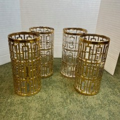 Vintage Imperial Glass SHOJI TRELLIS 22Kt Gold 5-3/4″ Glass Tumblers Set Of 4
