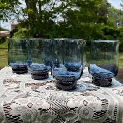 Set of 6 Vintage Libbey Tulip Dusky Blue Glass 12 Oz Flat Tumbler MCM Retro