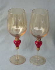 2 PIER 1 AMBER LUSTER RED JEWEL WATER GOBLETS