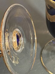 VTG Horchow Italian Cobalt Blue Crystal 4 Wine Water Goblets 6.25″ 24K Gold Trim