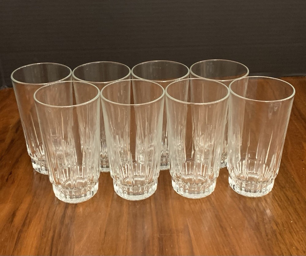 8 – VTG Arcoroc France LANCER 12oz Ribbed Bottom Highball Glasses 5.5″ Tall