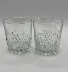 Set of 2 The Glenlivet Scotch Whiskey Rocks Glasses Vonpok France Etched Glass