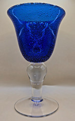 Hand-Blown Bubble Glass Water Wine Goblet Cobalt Blue With Clear Stem 6.5″