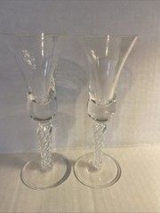 Georgian Style Multi Spiral Air Twist Stem Cordial Glasses 2 Antique Hand Blown