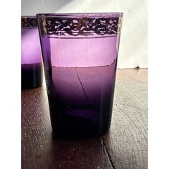 Vintage Amethyst Purple Glass Tumblers Gold Filigree Trim Set of 4 MCM Barware