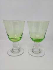 Set of Two Lime Green Glass Water Goblets Cups Drinkware Handblown