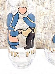 Vintage 1988 Anchor Hocking «Welcome Friends» Amish Couple Glasses Set of 4