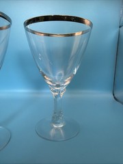 2 Fostoria Wedding Ring Water Wine Goblets Glasses Platinum Trim 6 1/4” Set Stem