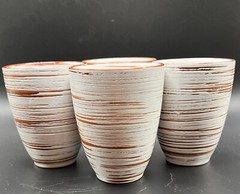 Pier1 Set Of 4 Birchwood Style Pottery Ceramic Cups 8 oz Brown And White Unique