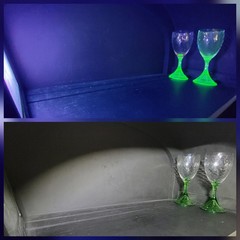 2 Vtg Fostoria 5083 Green Stem Spiral Optic Wine Glass|UV Uranium Glow|1925-32