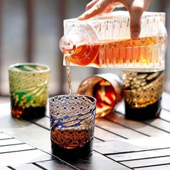 1 Set 4 Pcs Edo Kiriko Hand Cut Colored Glass Whiskey 9oz For Family Gathering