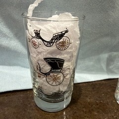 2 Vintage Libbey Black And Gold Horseless Carriage 8oz Juice Glasses