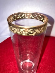 Set of 4 GOLD RIM Highball Glasses 6.5″ Vintage MCM Gold Band Excellent