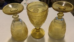 3 Robert Stanley Taupe Amber Glass Goblets Bar & Circle Pattern 10 oz
