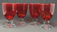 Tag Ltd Ruby Red Seeded Bubbles Goblet Glasses Ball Bases ~ Set of 4