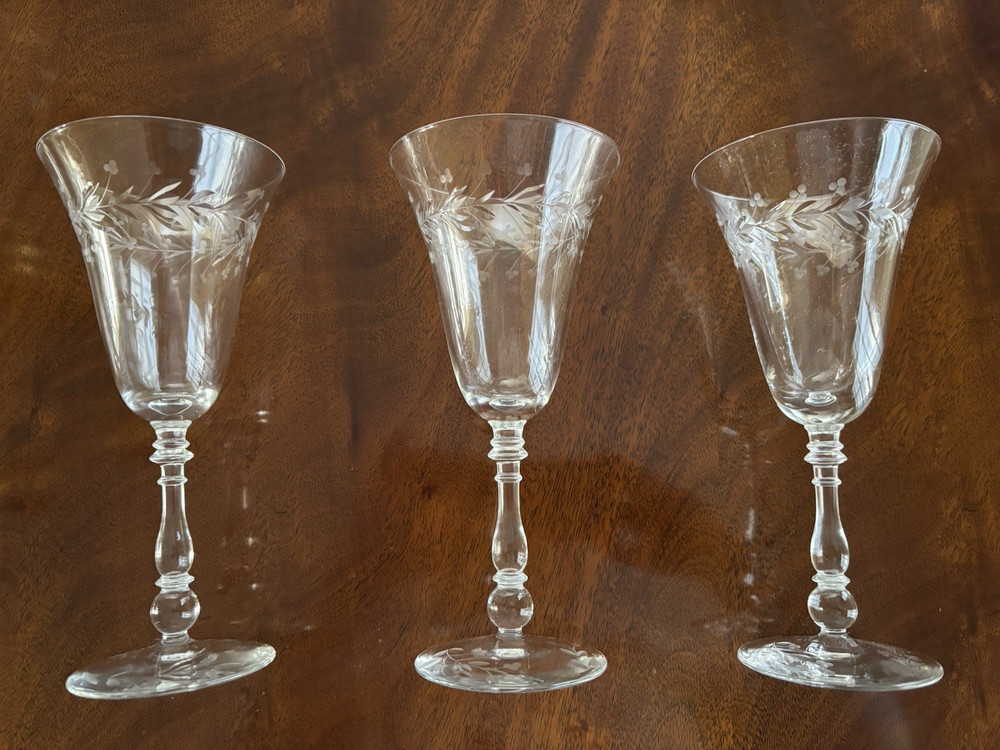 Crystal Stemware by Reizart (Pattern is Doria) Cut Plant Design, 7 pieces total