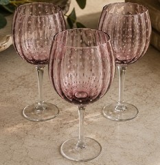Artland Cambria Balloon Wine Glass Set Plum Ribbed Optic Panel Scalloped Rim 9”